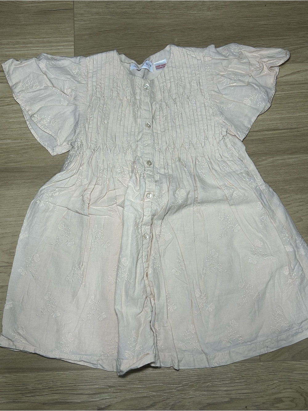 Zara Pale Pink Embroidered Button-Front Casual Dress
